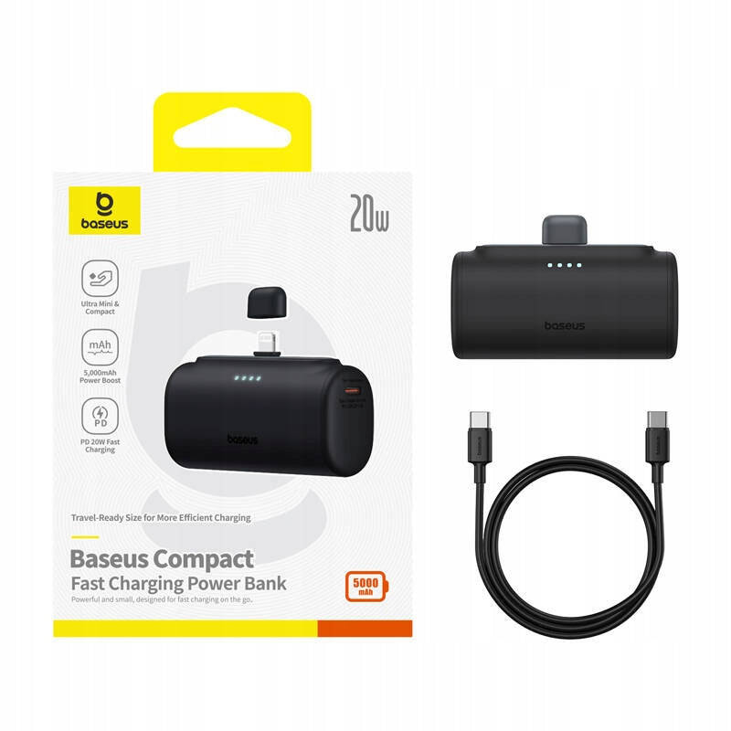 Externá batéria Baseus Compact, 5000mAh, 20W, PD, 1 x Lightning - 1 x USB-C, Čierna P10068307113-00