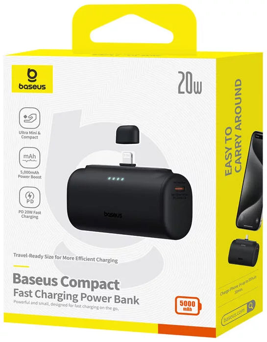 Externá batéria Baseus Compact, 5000mAh, 20W, PD, 1 x Lightning - 1 x USB-C, Čierna P10068307113-00