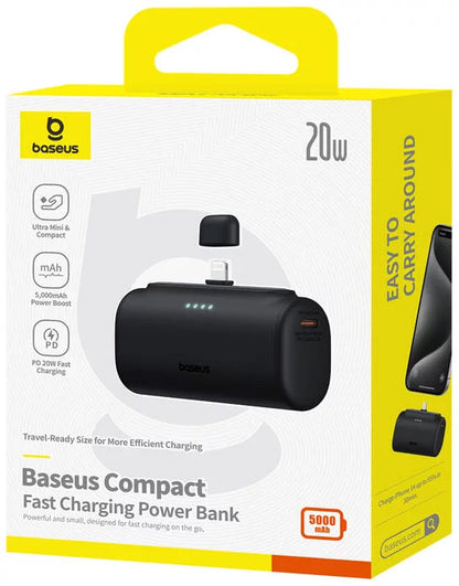 Externá batéria Baseus Compact, 5000mAh, 20W, PD, 1 x Lightning - 1 x USB-C, Čierna P10068307113-00