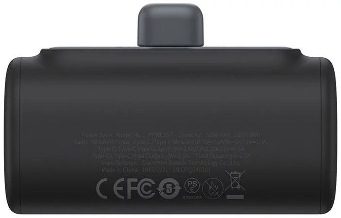 Externá batéria Baseus Compact, 5000mAh, 20W, PD, 2 x USB-C, Čierna P10068306113-00