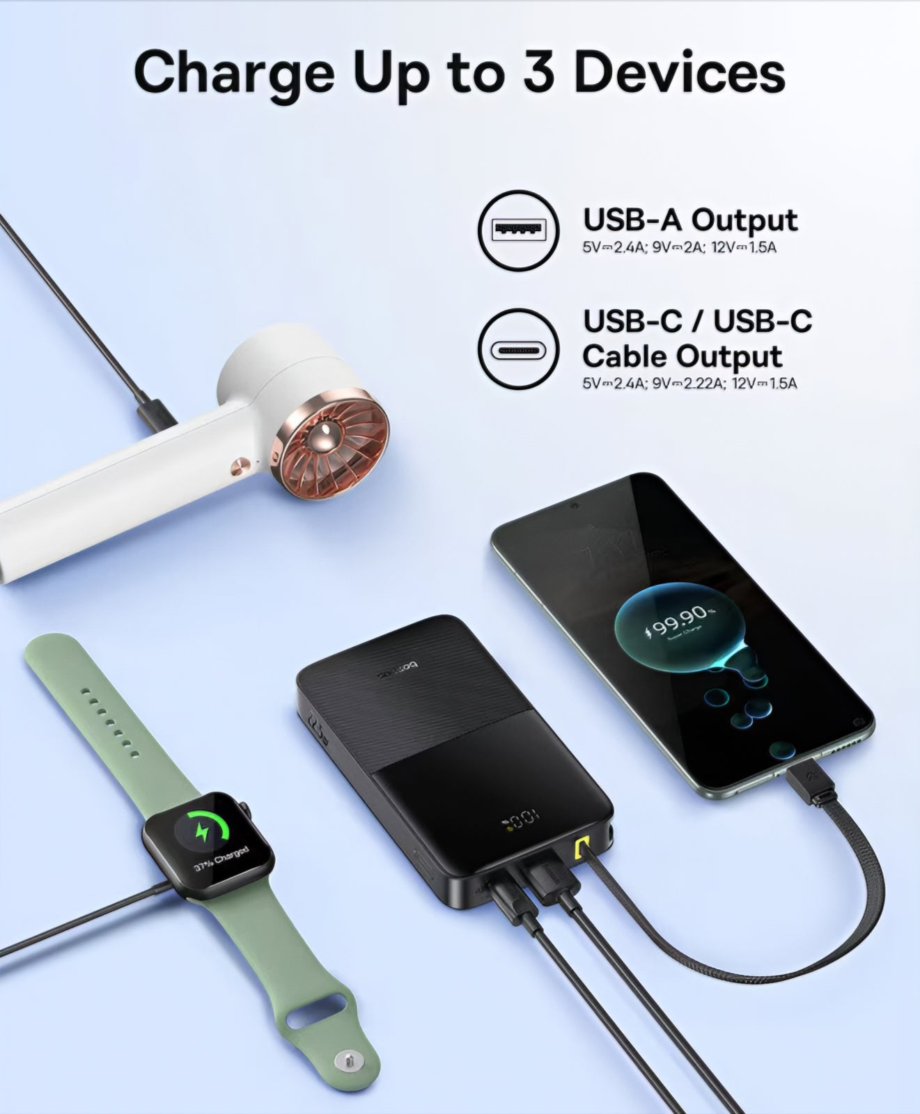 Externá batéria Baseus EnerFill Bipow2 Pro, 10000mAh, 22.5W, QC + PD, 1 x USB-A - 2 x USB-C, Čierna E0027600