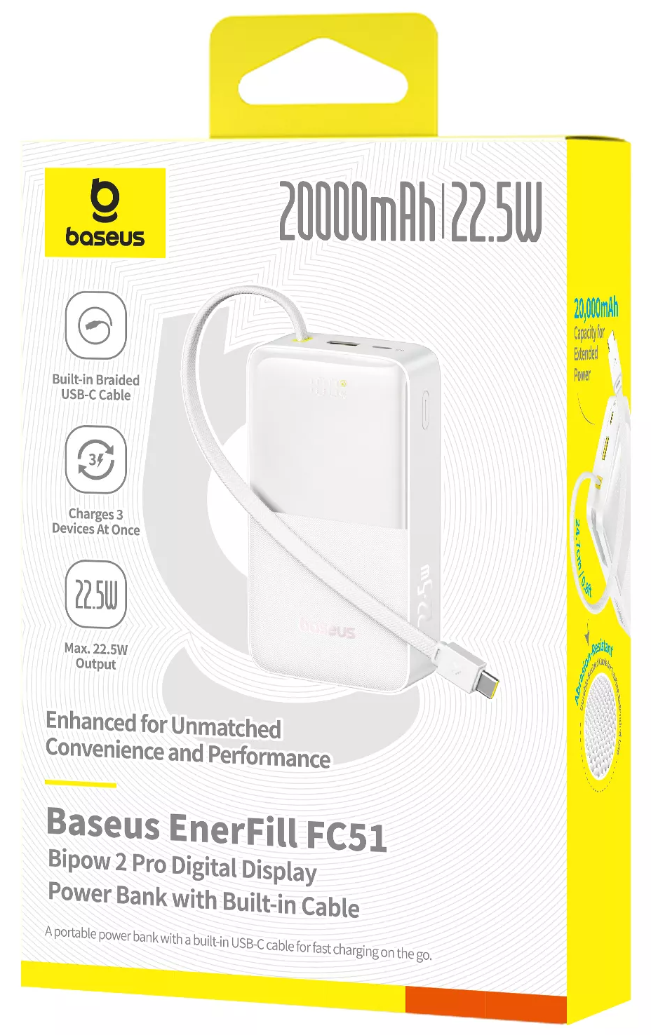 Externá batéria Baseus EnerFill Bipow2 Pro, 20000mAh, 22.5W, QC + PD, 1 x USB-A - 2 x USB-C, Biela E0027700