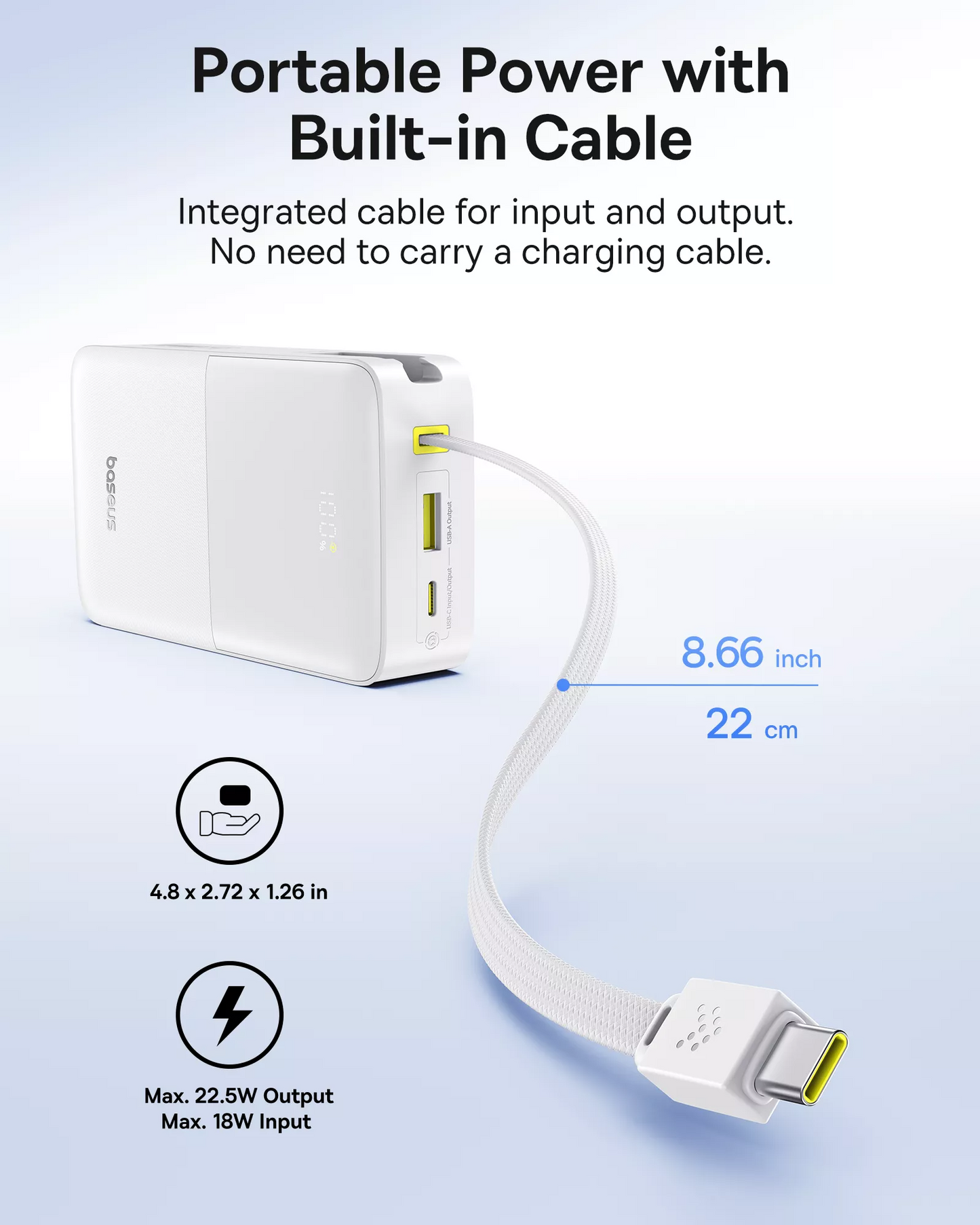 Externá batéria Baseus EnerFill Bipow2 Pro, 20000mAh, 22.5W, QC + PD, 1 x USB-A - 2 x USB-C, Biela E0027700