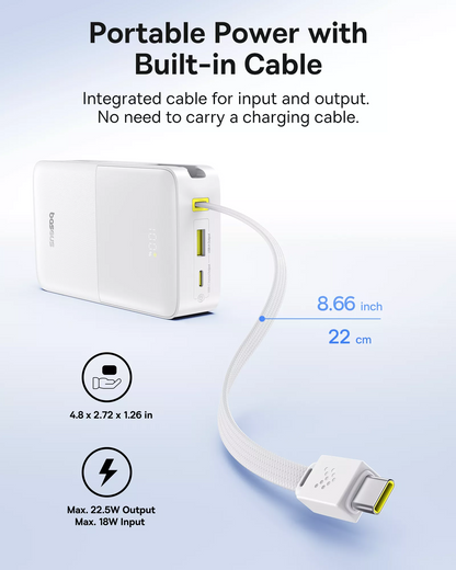 Externá batéria Baseus EnerFill Bipow2 Pro, 20000mAh, 22.5W, QC + PD, 1 x USB-A - 2 x USB-C, Biela E0027700