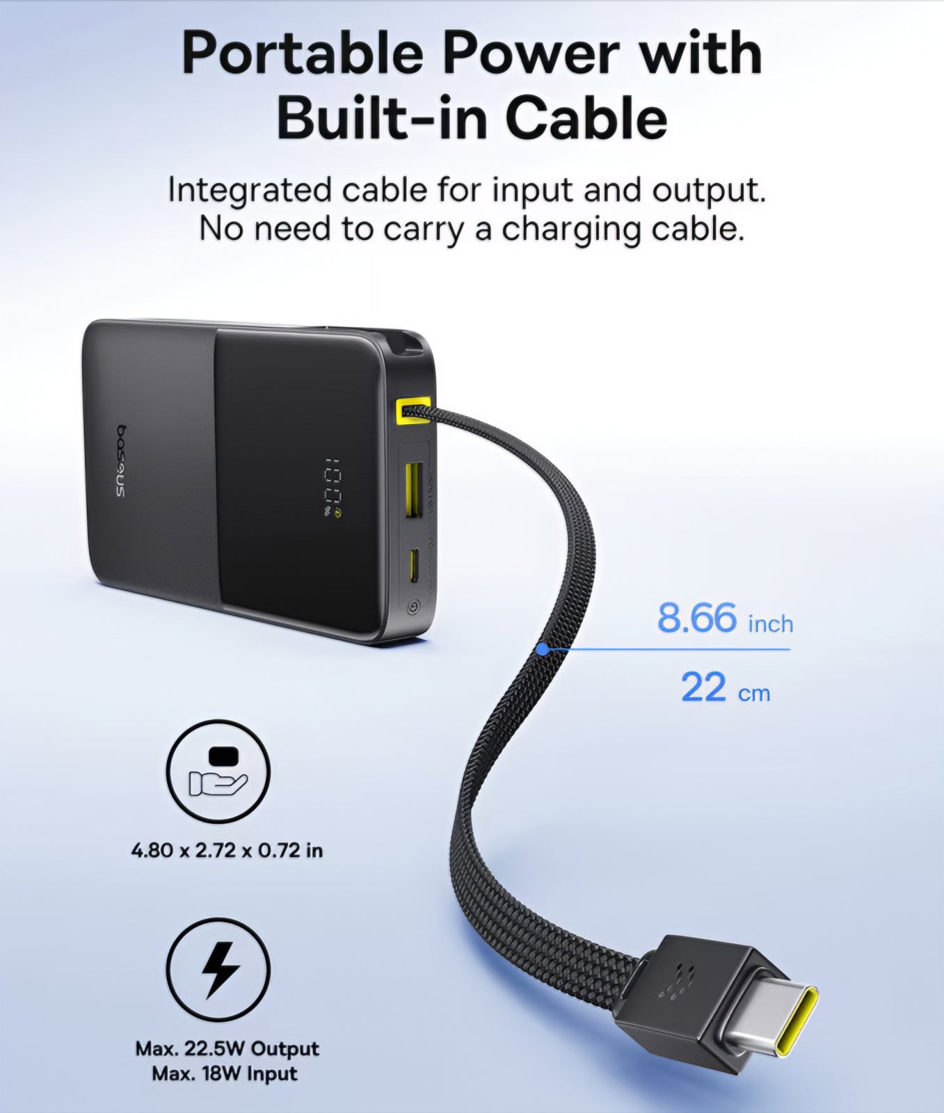 Externá batéria Baseus EnerFill Bipow2 Pro, 10000mAh, 22.5W, QC + PD, 1 x USB-A - 2 x USB-C, Čierna E0027600