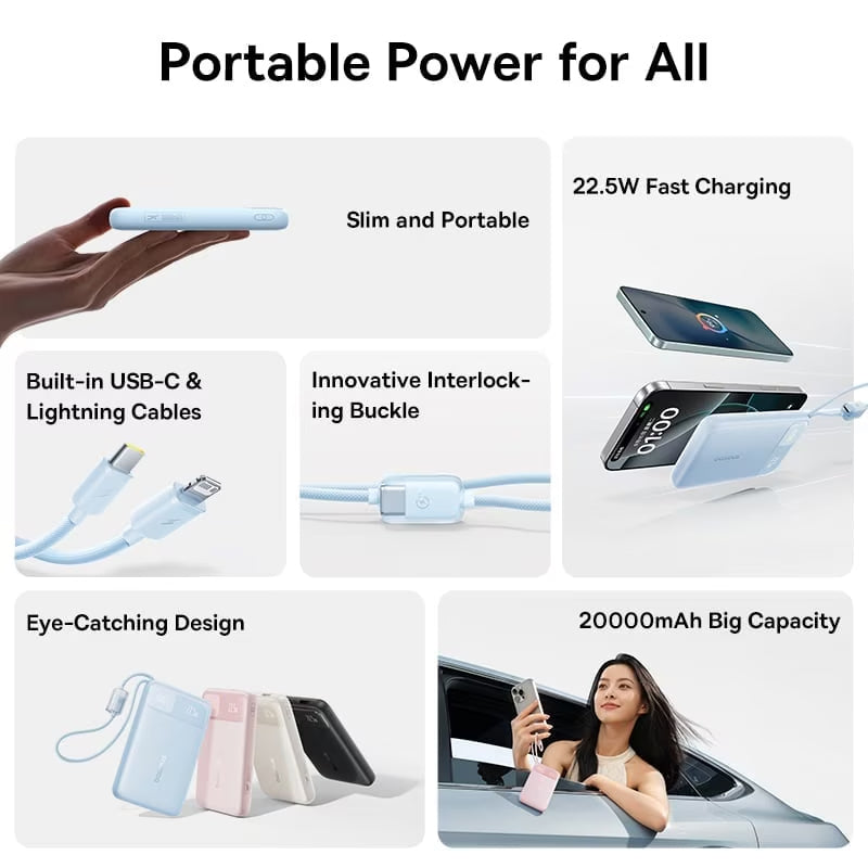 Externá batéria Baseus EnerFill FC11, 20000mAh, 22.5W, QC + PD, 1 x Lightning - 1 x USB-A - 2 x USB-C, Čierna E0027S04