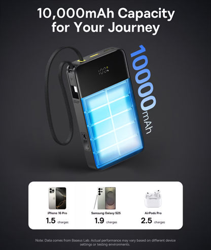 Externá batéria Baseus EnerFill Bipow2 Pro, 10000mAh, 22.5W, QC + PD, 1 x USB-A - 2 x USB-C, Čierna E0027600