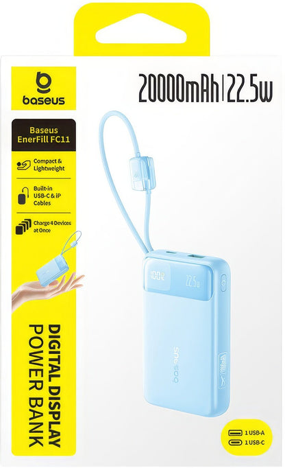 Externá batéria Baseus EnerFill FC11, 20000mAh, 22,5W, QC + PD, 1 x Lightning - 1 x USB-A - 2 x USB-C, modrá E0027S06