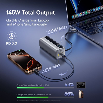 Externá batéria Baseus EnerGeek GR11, 20000mAh, 145W, QC + PD, 1 x USB-A - 3 x USB-C, Strieborná E0027B02