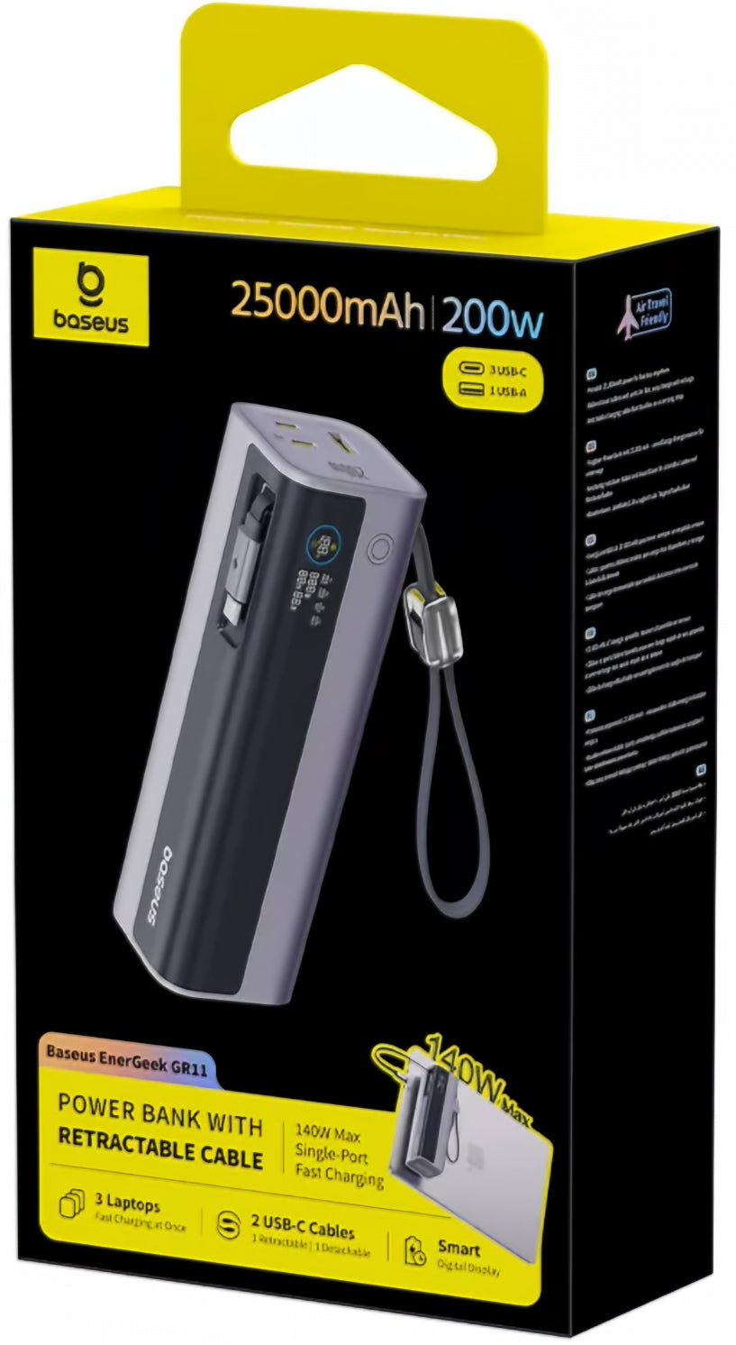 Externá batéria Baseus EnerGeek GR11, 25000mAh, 200W, QC + PD, 1 x USB-A - 3 x USB-C, Sivá E0028Q00