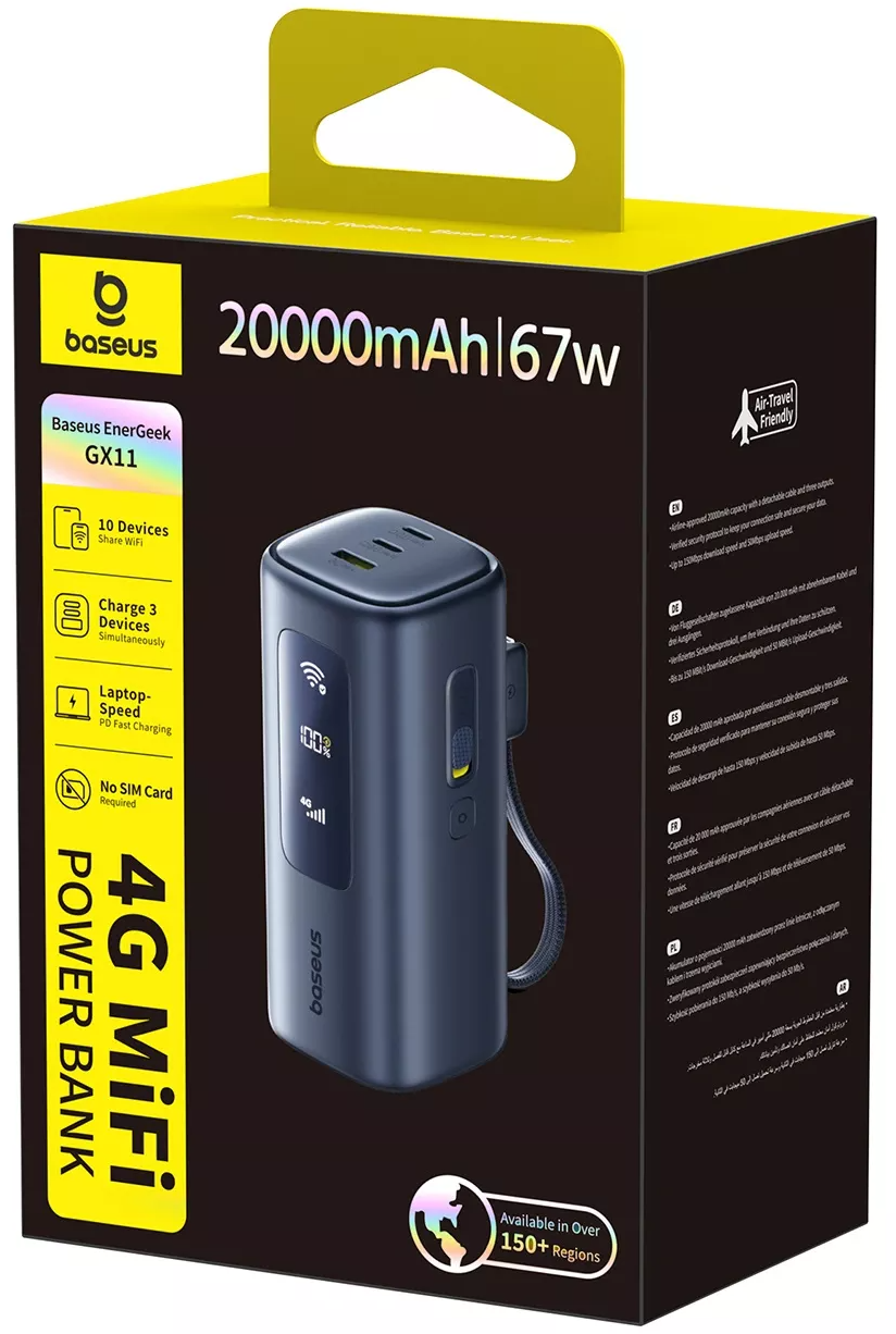 Externá batéria Baseus EnerGeek GX11, 20000mAh, 67W, QC + PD, 1 x USB-A - 2 x USB-C, Čierna E0025701