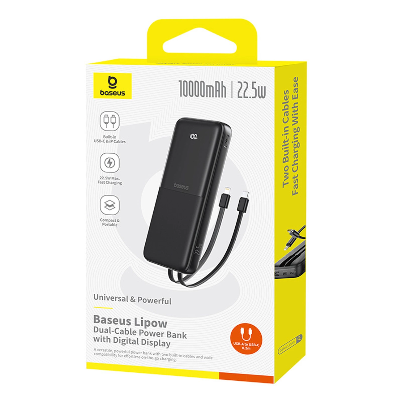 Externá batéria Baseus Lipow, 10000mAh, 22.5W, QC + PD, 1 x Lightning - 1 x USB-A - 2 x USB-C, Čierna P10079101123-00