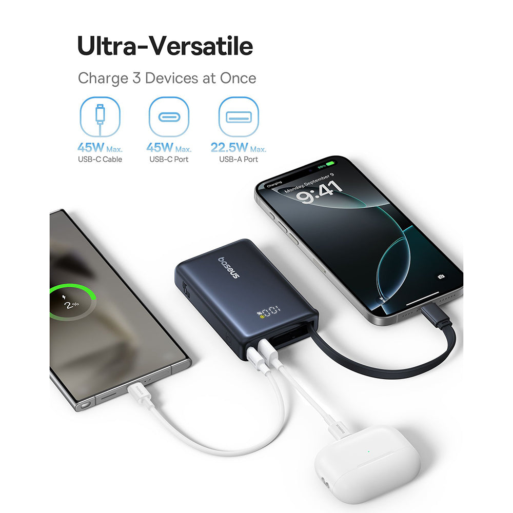 Externá batéria Baseus PicoGo, 10000mAh, 45W, QC + PD, 1 x USB-A - 2 x USB-C, Čierna P10076803123-00