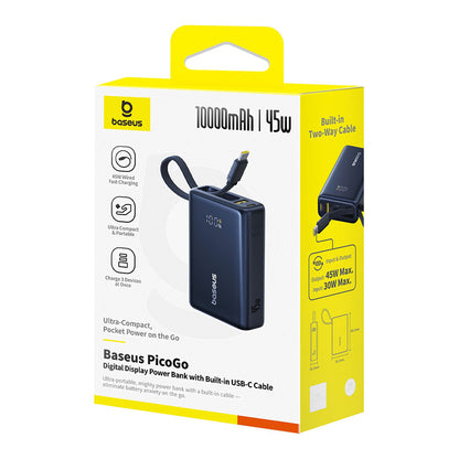 Externá batéria Baseus PicoGo, 10000mAh, 45W, QC + PD, 1 x USB-A - 2 x USB-C, Čierna P10076803123-00