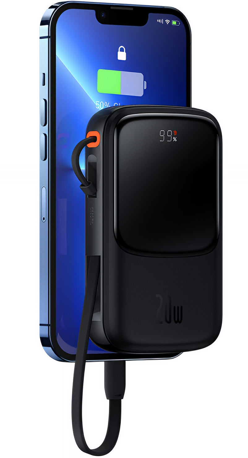 Baseus Qpow Pro External Battery, 20000mAh, 20W, QC + PD, 1 x Lightning - 1 x USB-A - 1 x USB-C, Black PPQD060201
