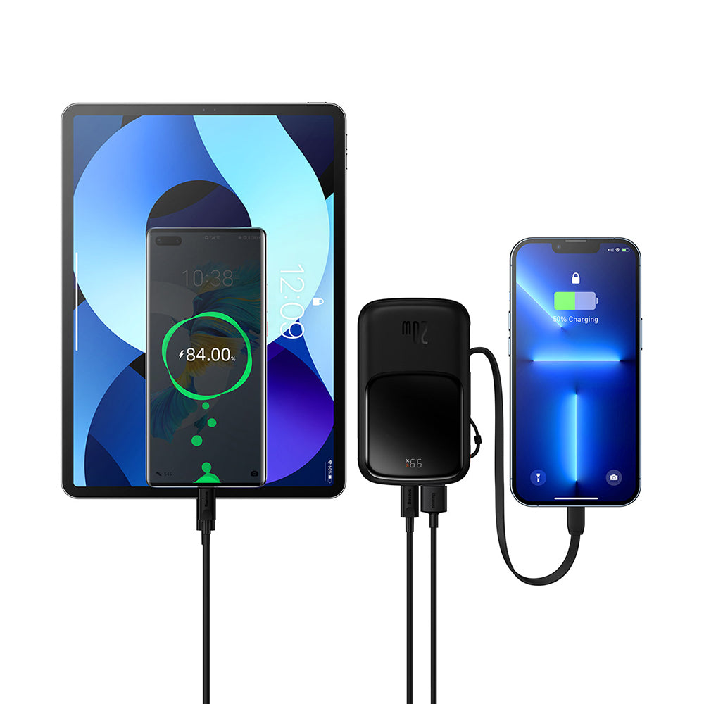 Externá batéria Baseus Qpow Pro, 10000mAh, 20W, QC + PD, 1 x Lightning - 1 x USB-A - 1 x USB-C, Čierna PPQD020001