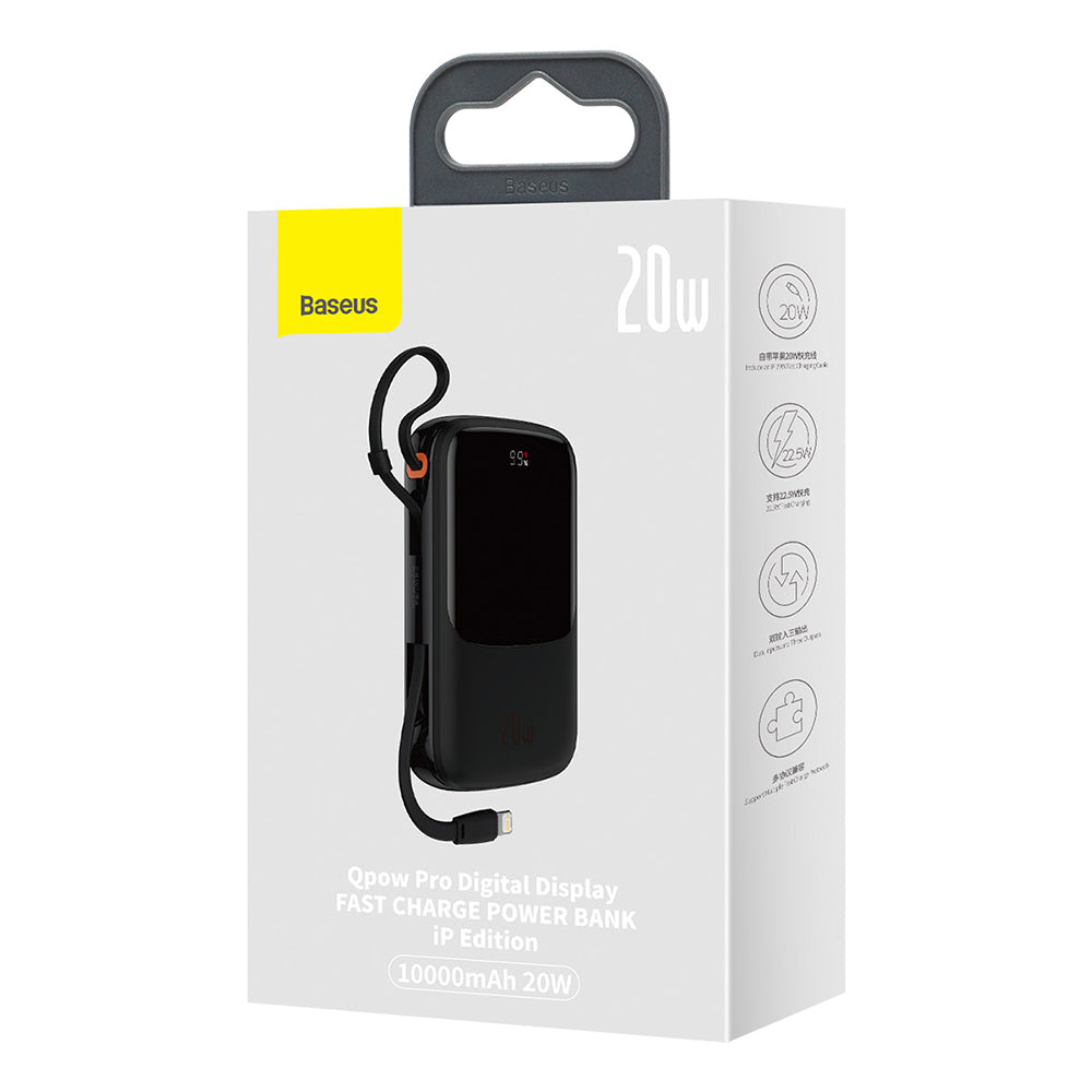 Externá batéria Baseus Qpow Pro, 10000mAh, 20W, QC + PD, 1 x Lightning - 1 x USB-A - 1 x USB-C, Čierna PPQD020001
