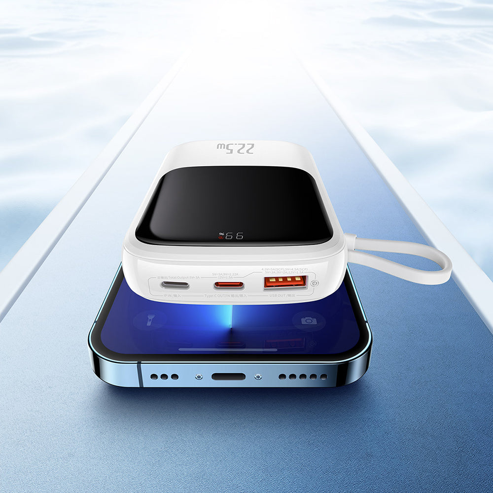 Externá batéria Baseus Qpow Pro, 10000mAh, 22.5W, QC + PD, 1 x USB-A - 2 x USB-C, Biela PPQD020102