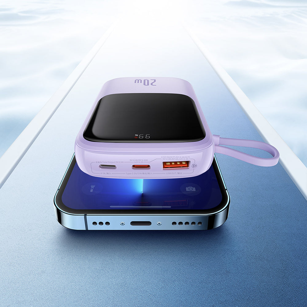 Externá batéria Baseus Qpow Pro, 20000mAh, 20W, QC + PD, 1 x Lightning - 1 x USB-A - 1 x USB-C, Fialová PPQD030005
