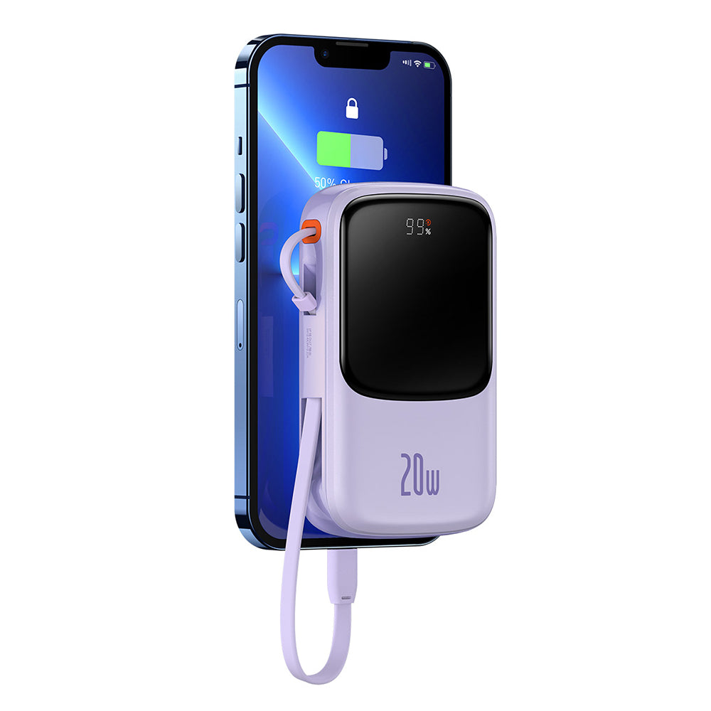 Externá batéria Baseus Qpow Pro, 20000mAh, 20W, QC + PD, 1 x Lightning - 1 x USB-A - 1 x USB-C, Fialová PPQD030005