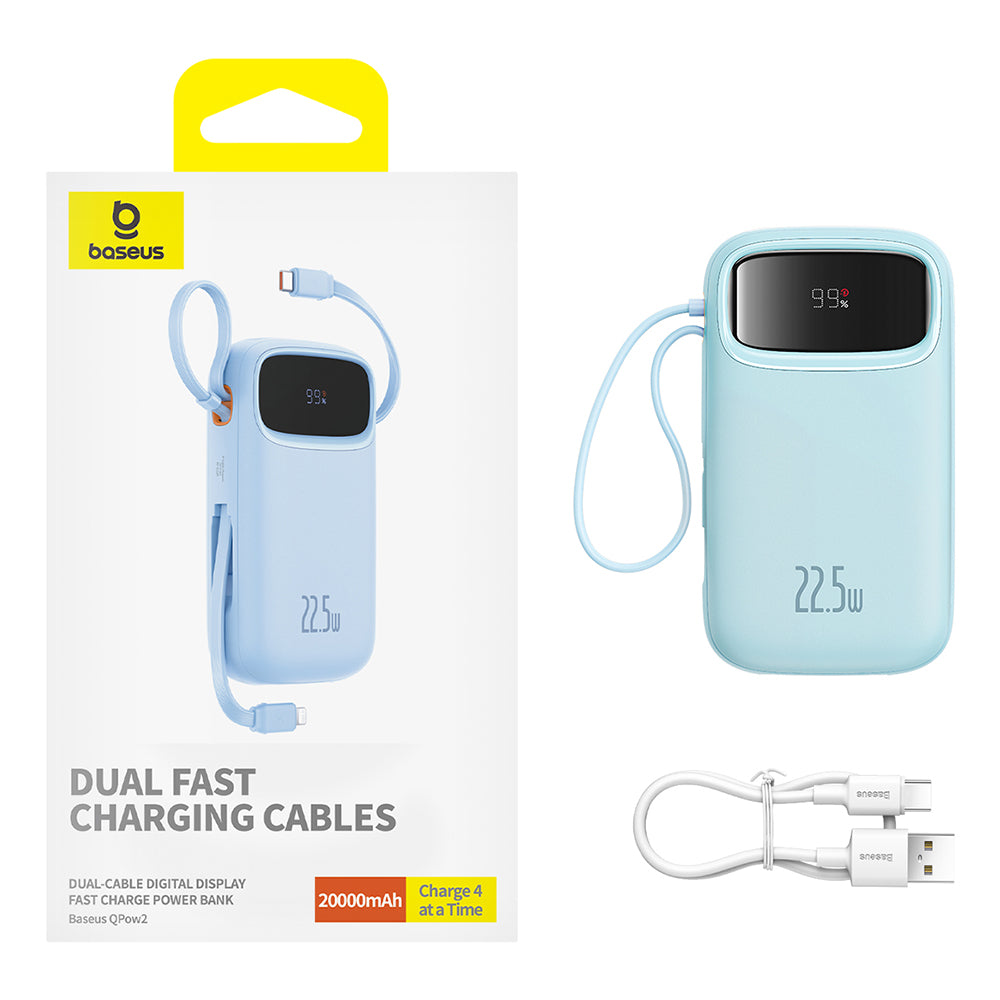 Externá batéria Baseus Qpow Pro+, 20000mAh, 22.5W, QC + PD, 1 x Lightning - 1 x USB-A - 2 x USB-C, Modrá P10055002313-00