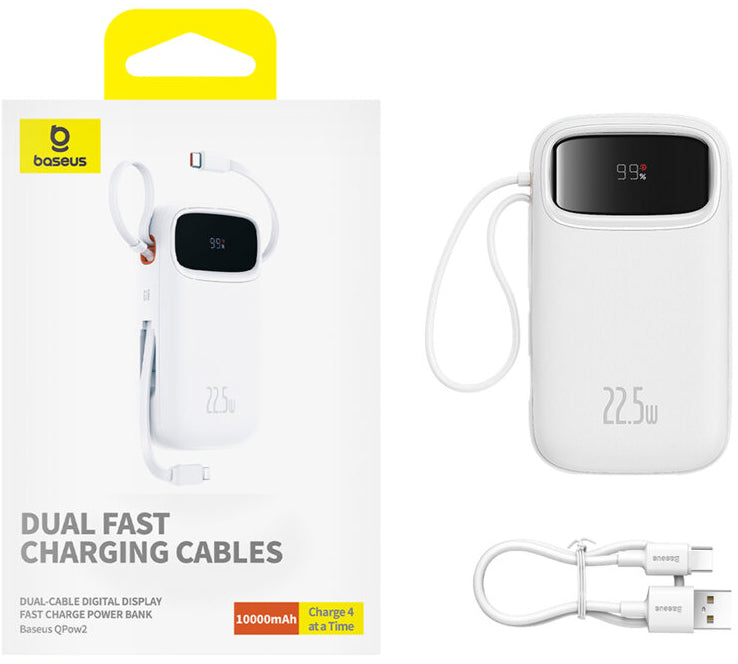 Externá batéria Baseus Qpow2, 10000mAh, 22.5W, QC + PD, 1 x Lightning - 1 x USB-A - 2 x USB-C, Biela P10055003223-00