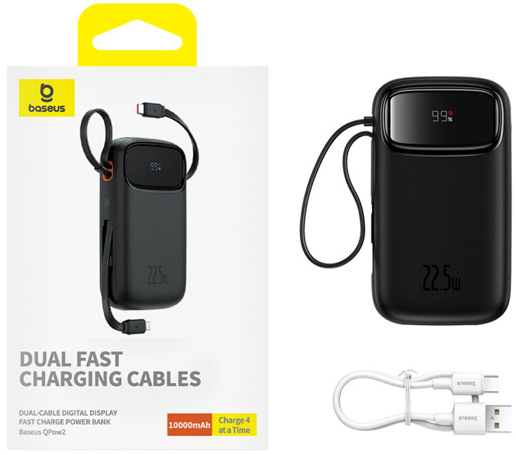 Externá batéria Baseus Qpow2, 10000mAh, 22.5W, QC + PD, 1 x Lightning - 1 x USB-A - 2 x USB-C, Čierna P10055003113-00