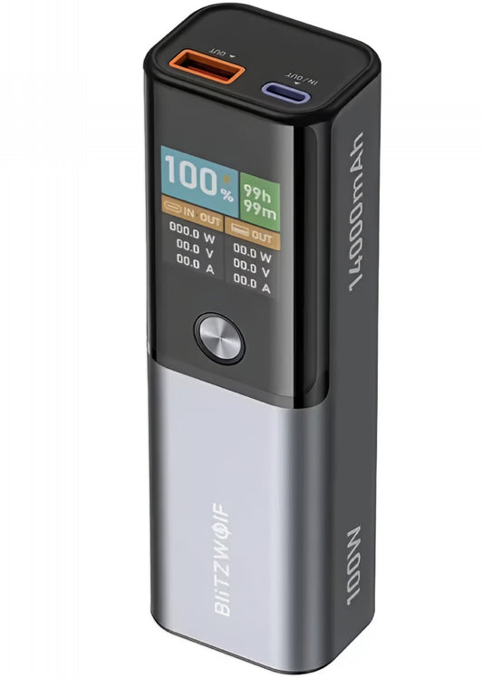 Externá batéria BlitzWolf BW-P23, 14000mAh, 100W, QC + PD, 1 x USB-A - 1 x USB-C, Sivá