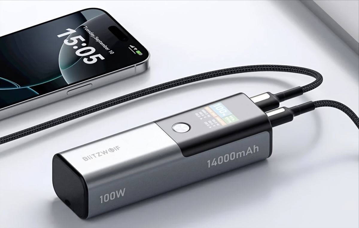 Externá batéria BlitzWolf BW-P23, 14000mAh, 100W, QC + PD, 1 x USB-A - 1 x USB-C, Sivá
