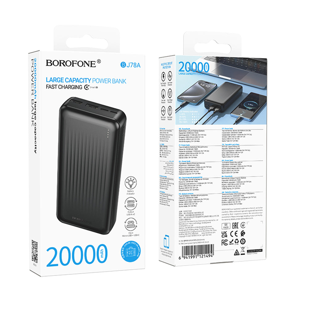 Externá batéria Borofone BJ78A Clever, 20000mAh, 10W, 2 x USB-A, Čierna