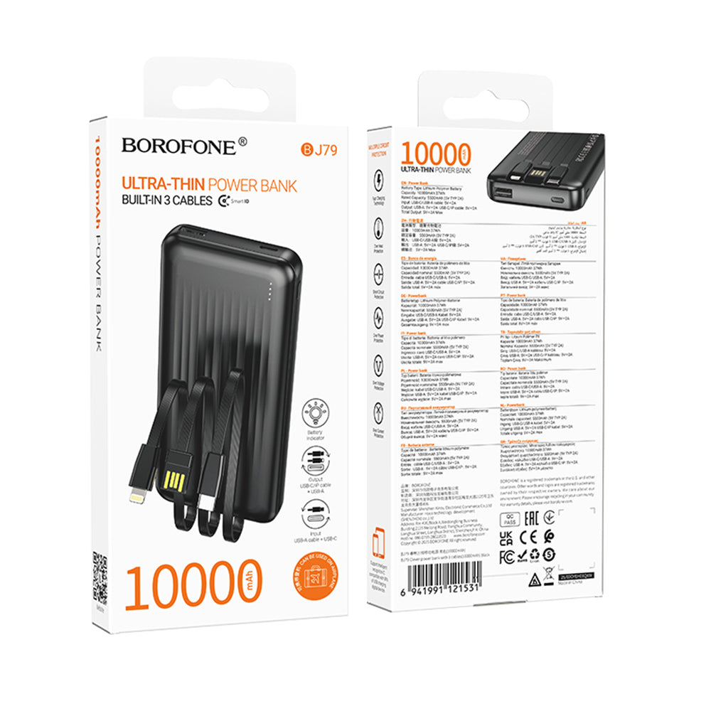 Externá batéria Borofone BJ79 Clever, 10000mAh, 10W, 1 x Lightning - 1 x USB-A - 1 x USB-C, Čierna