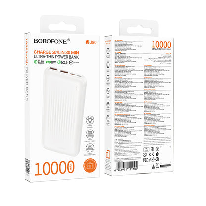 Externá batéria Borofone BJ80A Clever, 10000mAh, 22.5W, QC + PD, 1 x USB-C - 2 x USB-A, Biela