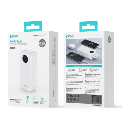 Externá batéria BWOO BO-P64, 30000mAh, 22.5W, QC + PD, 1 x USB-C - 2 x USB-A, Biela