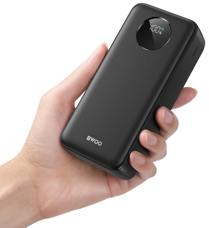 Externá batéria BWOO BO-P64, 30000mAh, 22.5W, QC + PD, 1 x USB-C - 2 x USB-A, Čierna