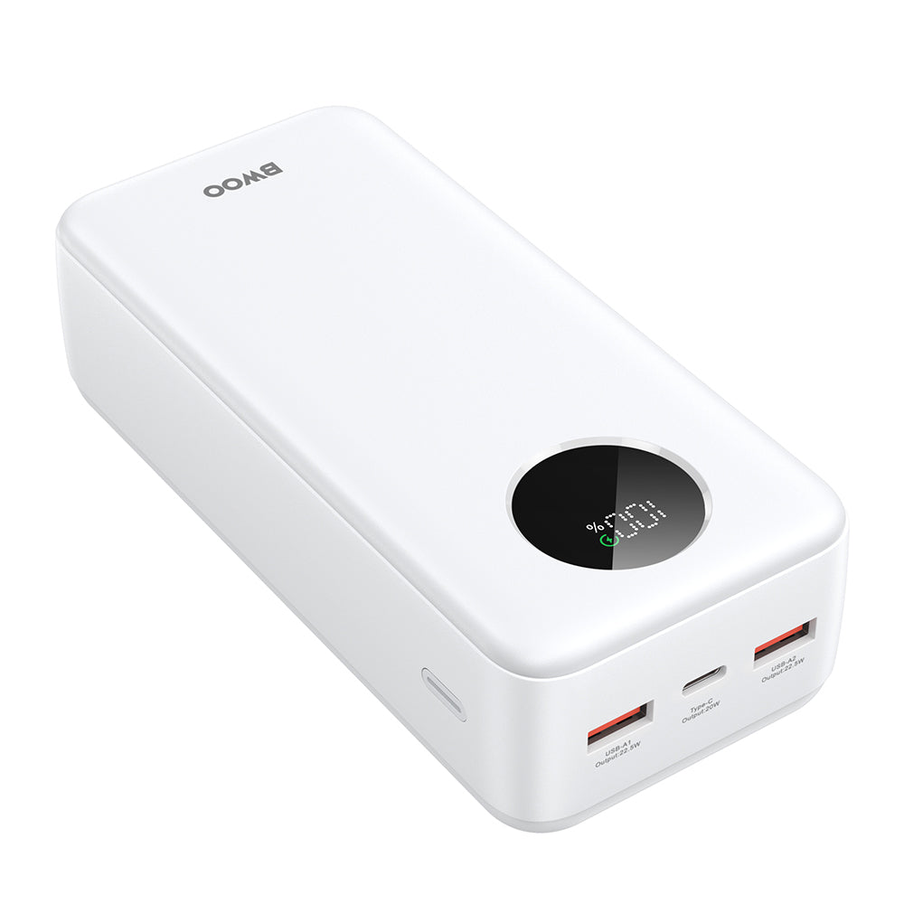 Externá batéria BWOO BO-P64, 30000mAh, 22.5W, QC + PD, 1 x USB-C - 2 x USB-A, Biela