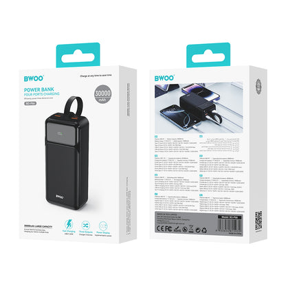 Externá batéria BWOO BO-P66, 30000mAh, 65W, QC + PD, 1 x USB-C - 2 x USB-A, Čierna