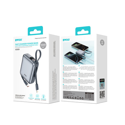 Externá batéria BWOO BO-P74, 10000mAh, 22.5W, PD, 1 x Lightning - 2 x USB-C, Čierna