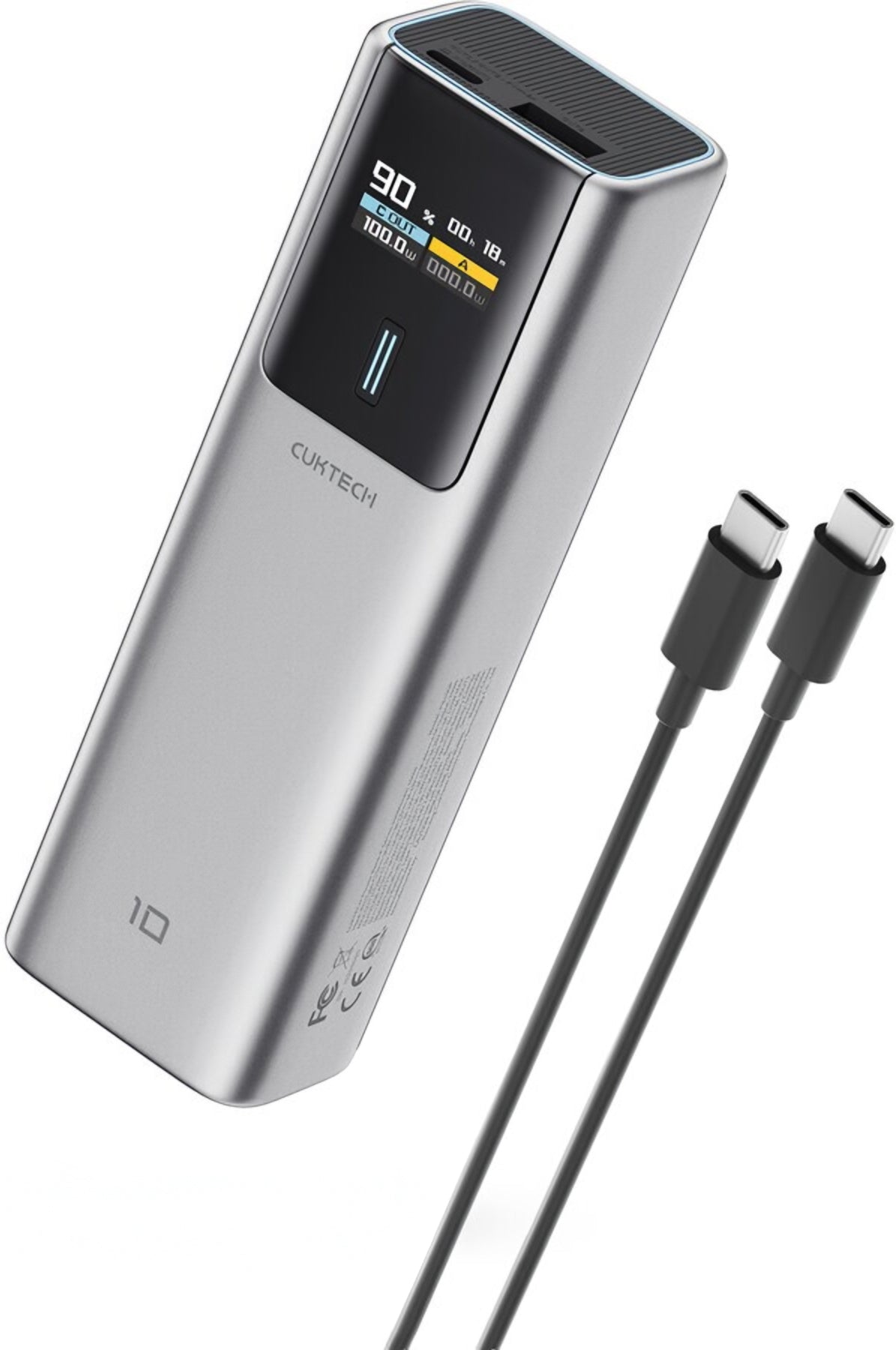 Externá batéria Cuktech, 10000mAh, 150W, QC + PD, 1 x USB-A - 1 x USB-C, Sivá CKPB100PGLBK