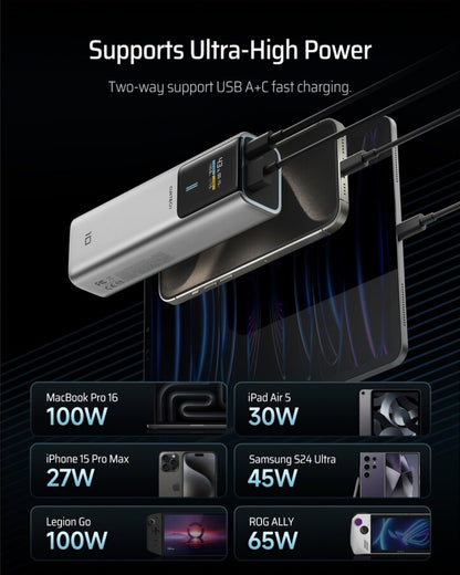 Externá batéria Cuktech, 10000mAh, 150W, QC + PD, 1 x USB-A - 1 x USB-C, Sivá CKPB100PGLBK