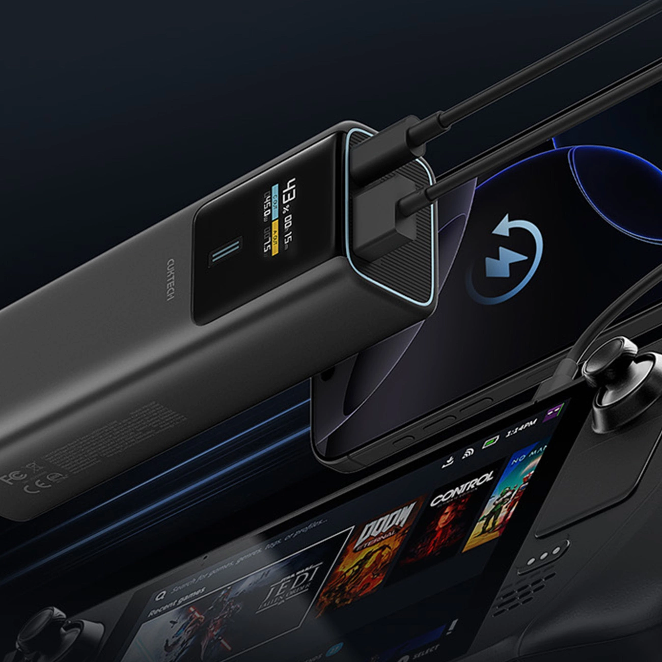 Externá batéria Cuktech, 10000mAh, 150W, QC + PD, 1 x USB-A - 1 x USB-C, Čierna CKPB100PGLBL