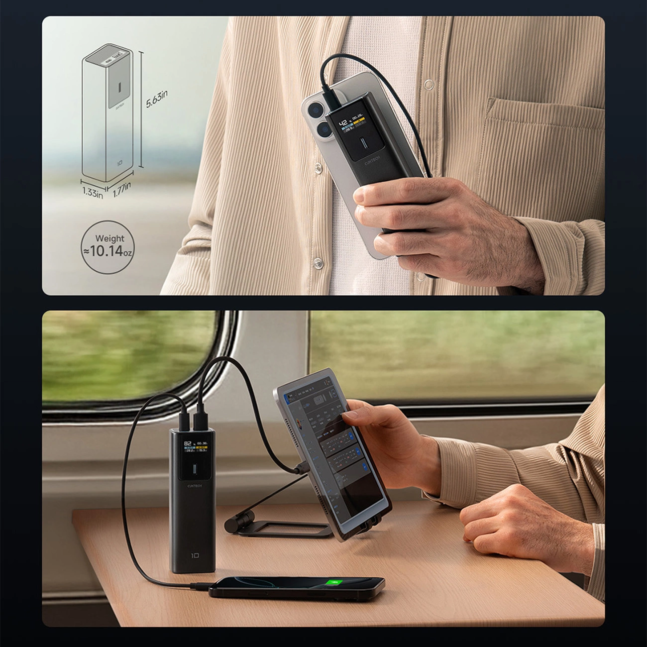 Externá batéria Cuktech, 10000mAh, 150W, QC + PD, 1 x USB-A - 1 x USB-C, Čierna CKPB100PGLBL