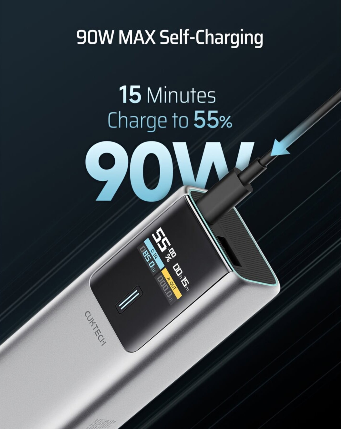 Externá batéria Cuktech, 10000mAh, 150W, QC + PD, 1 x USB-A - 1 x USB-C, Sivá CKPB100PGLBK