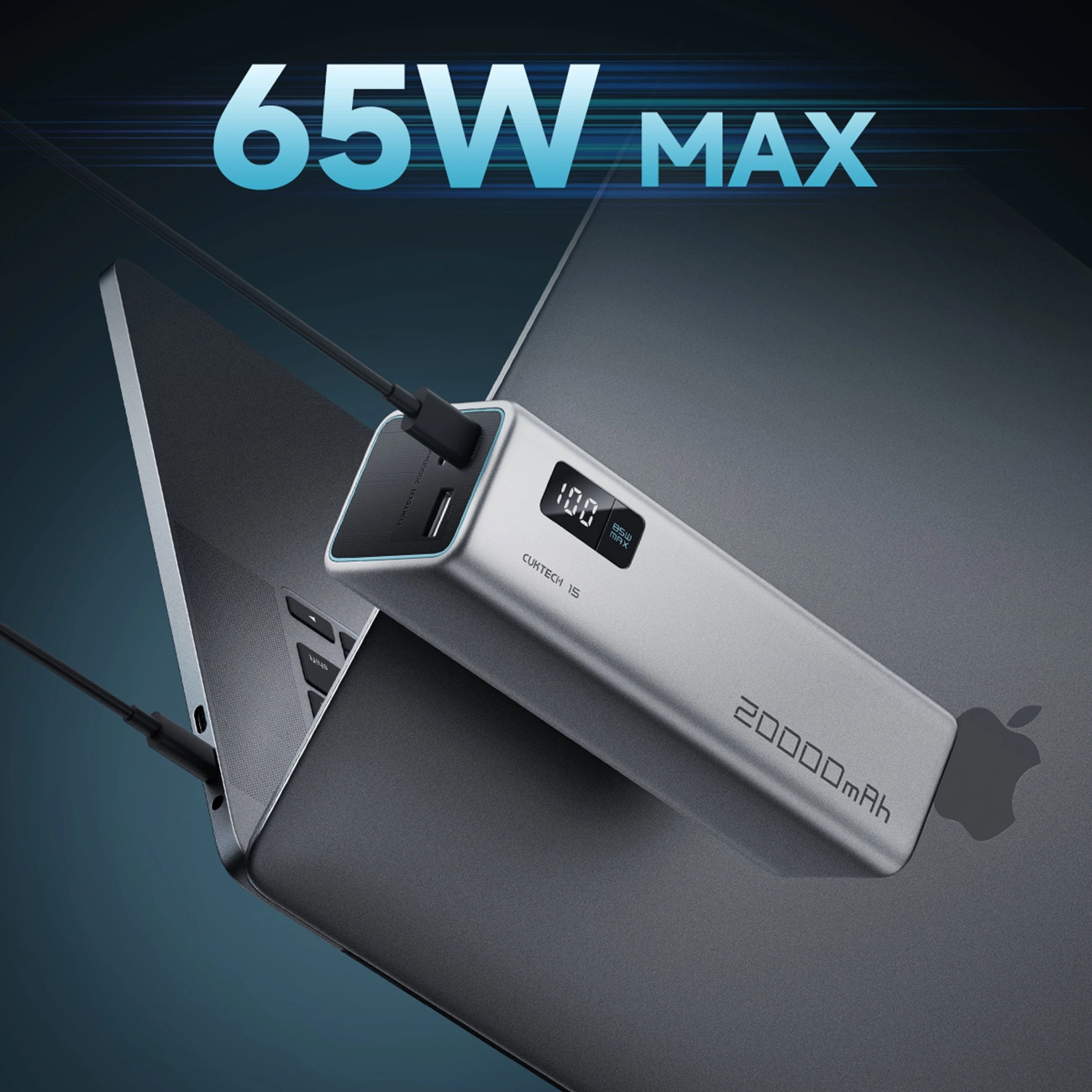 Externá batéria Cuktech, 20000mAh, 100W, QC + PD, 1 x USB-A - 2 x USB-C, Sivá CUKP200XGLGR