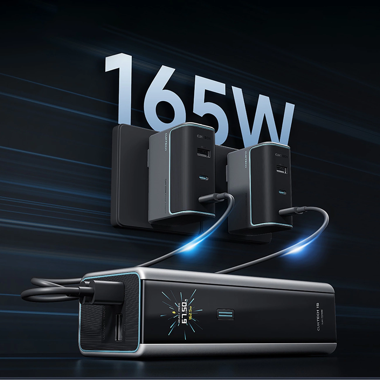 Externá batéria Cuktech, 20000mAh, 210W, QC + PD, 1 x USB-A - 2 x USB-C, Sivá CKPB200UGLGR