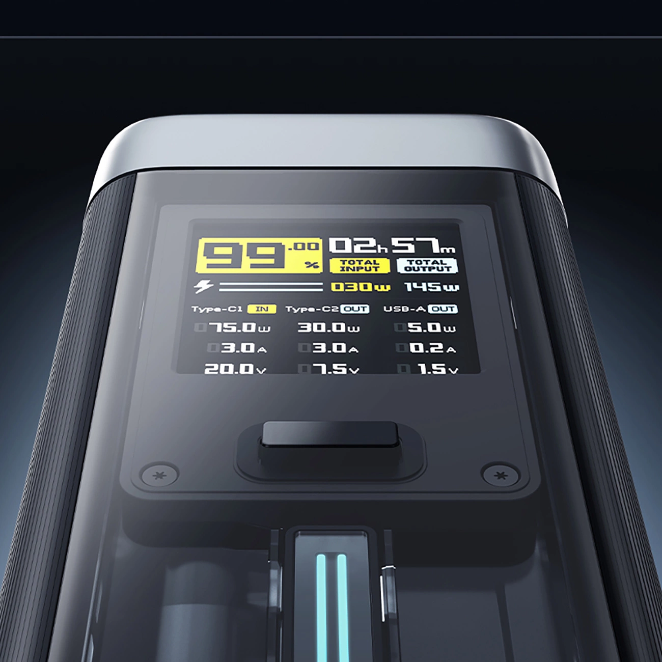 Externá batéria Cuktech, 25000mAh, 210W, QC + PD, 1 x USB-A - 2 x USB-C, Čierna CUK00P23GLBK