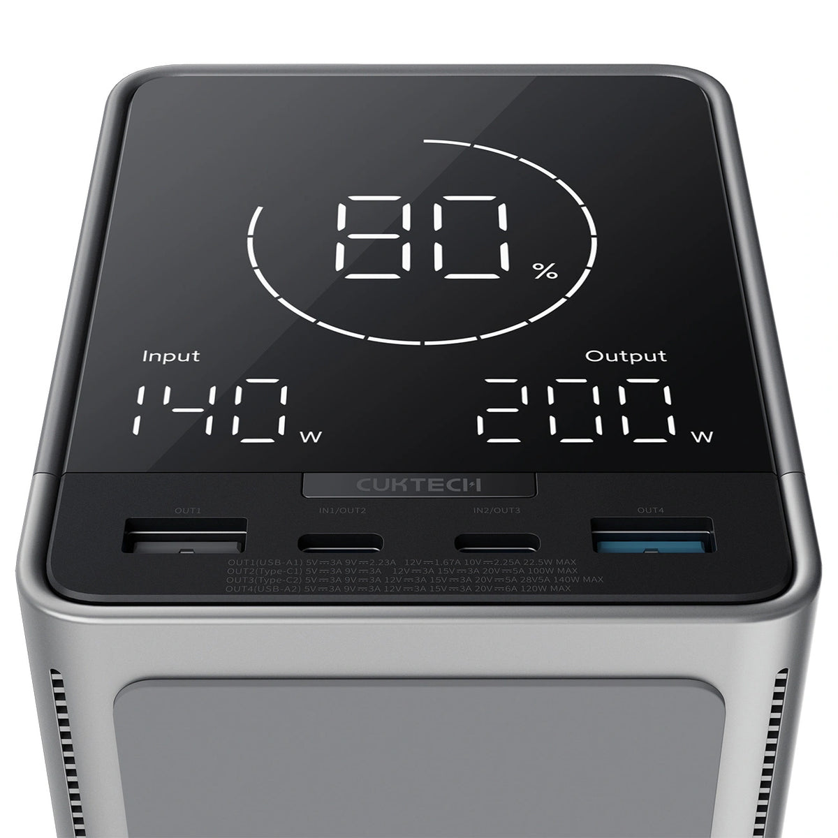 Externá batéria Cuktech, 40000mAh, 300W, QC + PD + FQI, 1 x QI - 2 x USB-A - 2 x USB-C, Čierna