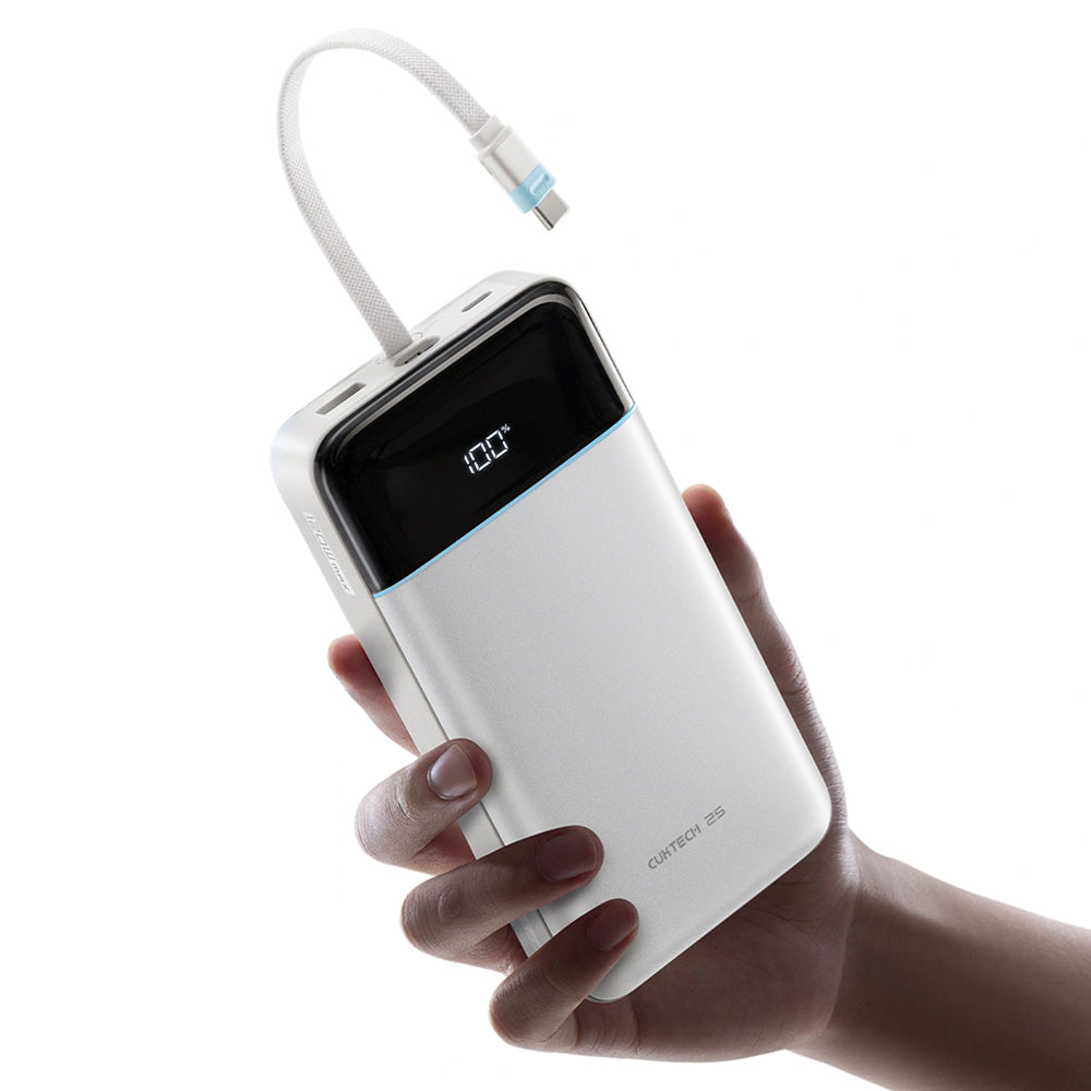 Externá batéria Cuktech LPB252N, 25000 mAh, 120 W, QC + PD, 1 × USB-A – 2 × USB-C, biela