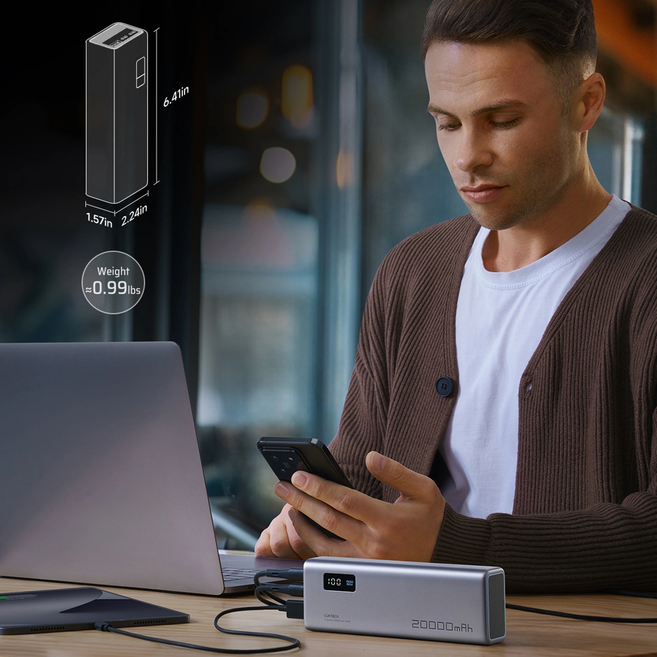 Externá batéria Cuktech P+ No.15, 20000mAh, 150W, QC + PD, 1 x USB-A - 2 x USB-C, Sivá CUKPB200GLBK