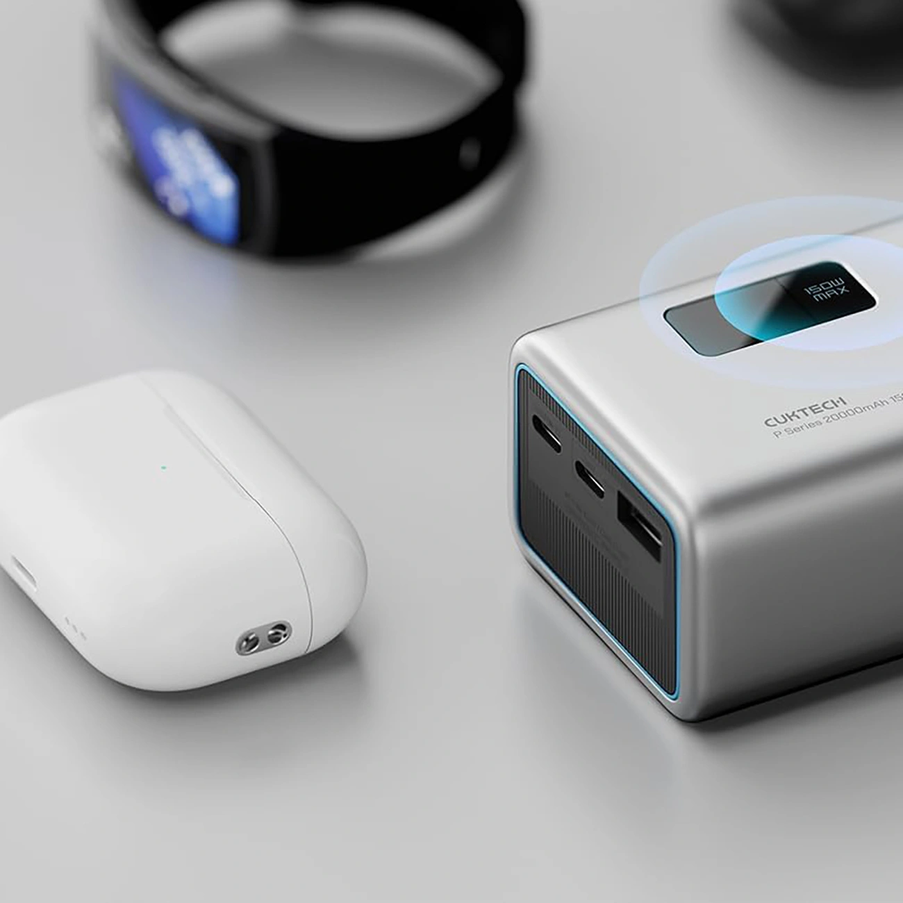 Externá batéria Cuktech P+ No.15, 20000mAh, 150W, QC + PD, 1 x USB-A - 2 x USB-C, Sivá CUKPB200GLBK