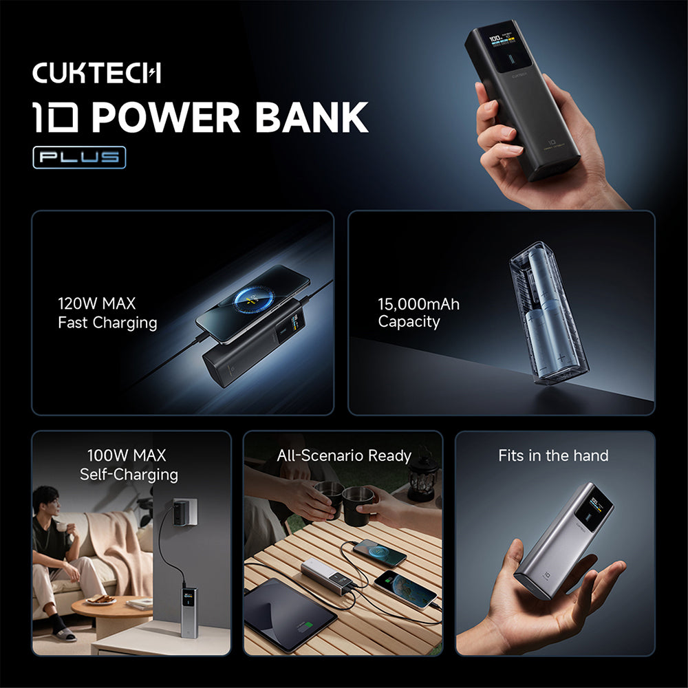 Externá batéria Cuktech PB150P, 15000mAh, 120W, QC + PD, 1 x USB-A - 2 x USB-C, Sivá CKPB150POSGR